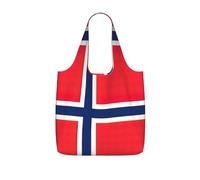OKFSTY Norwegian Flag Print Printed Reusable Tote 25l Polyester Grocery Shopper Packable Washable Modern Carryall