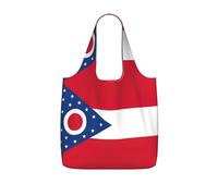 OKFSTY Ohio State Flag Print Printed Reusable Tote 25l Polyester Grocery Shopper Packable Washable Modern Carryall