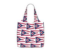 OKFSTY Ohio State Flag Print Printed Reusable Tote 25l Polyester Grocery Shopper Packable Washable Modern Carryall