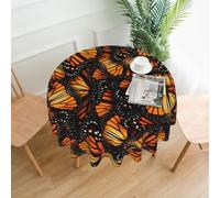 OKFSTY Orange Monarch Butterflies Print Round Tablecloth 60in for Wedding Elegant Polyester Cover for Party Reception Festive Dinner