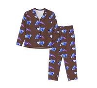 OKFSTY Orca Killer Whale Printing Women Soft Pajama Set,Button Front Top With Elastic Waist Pants,Comfortable Household Clothes Black