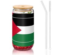 OKFSTY Palestine Flag Printing 16oz Drinking Glasses Set for Coffee Accessories Iced Beer Cups,Glass Cup Reusable for Gifts