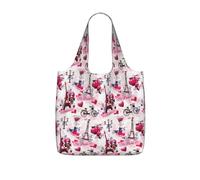 OKFSTY Paris Eiffel Tower France Print Printed Reusable Tote 25l Polyester Grocery Shopper Packable Washable Modern Carryall