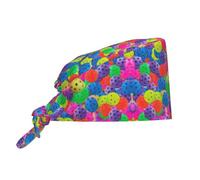 OKFSTY Pickleball Balls Colors Pattern Working Caps for Women,Work Hat Women Ponytail,with Sweatband and Adjustable Tie Back Caps Black