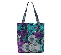 OKFSTY Purple And Teal Flowers Canvas Tote Bag, Pockets, Durable, Lightweight, Polyester Shopping Cloth Bag, Gifts