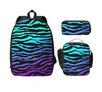 OKFSTY Purple Blue Green Camouflage Zebra Stripes Backpacks with Lunch Box Pencil Case Set for Study Sessions at The Library