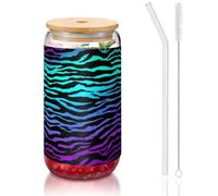 OKFSTY Purple Blue Green Camouflage Zebra Stripes Printing 16oz Drinking Glasses Set for Coffee Accessories Iced Beer Cups,Glass Cup Reusable for Gifts