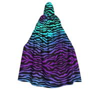 OKFSTY Purple Blue Green Camouflage Zebra Stripes Printing Adult Halloween Large Hooded Cloak 57.8 Inches Length, Suitable For Masquerade Costumes, Comic Con