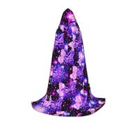 OKFSTY Purple Cute Butterfly Print Teen Hooded Cape For Halloween Party Witch Vampire Wizard Masquerade Ball Costume Cosplay Gear