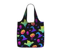 OKFSTY Rainbow Halloween Ghost Witch Hat Spiders Print Printed Reusable Tote 25l Polyester Grocery Shopper Packable Washable Modern Carryall