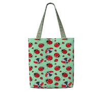 OKFSTY Red Bugs On A Blue Background Canvas Tote Bag, Pockets, Durable, Lightweight, Polyester Shopping Cloth Bag, Gifts