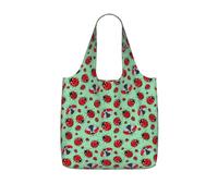 OKFSTY Red Bugs On A Blue Background Print Printed Reusable Tote 25l Polyester Grocery Shopper Packable Washable Modern Carryall