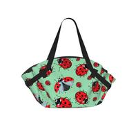 OKFSTY Red Ladybugs On A Blue Background 2-in-1 Foldable Camping Tote Bag, 37'' Stylish Printed Beach Blanket for Outdoor Picnic Travel