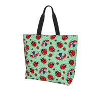 OKFSTY Red Ladybugs On A Blue Background Printed Reusable Shoulder Bag For Women, Large Tote Shopping Bag With Pocket, Trendy Handbag For Work Gym Travel