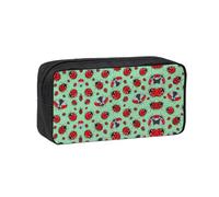 OKFSTY Red Ladybugs On A Blue Background Printed School Stationery Pouch Roomy Pencil Organizer Durable Zip Bag Polyester Case for Daily Carry