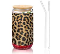 OKFSTY Rough Leopard Print Printing 16oz Drinking Glasses Set for Coffee Accessories Iced Beer Cups,Glass Cup Reusable for Gifts