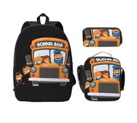 OKFSTY School Bus Backpacks with Lunch Box Pencil Case Set for Study Sessions at The Library