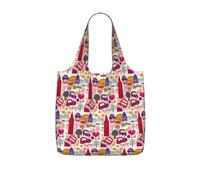 OKFSTY School Newspaper In English Print Printed Reusable Tote 25l Polyester Grocery Shopper Packable Washable Modern Carryall