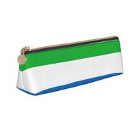 OKFSTY Sierra Leone Flag Classic Triangular Design Portable Leather Pencil Case with Large Storage Capacity Pencil Pouch