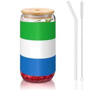 OKFSTY Sierra Leone Flag Printing 16oz Drinking Glasses Set for Coffee Accessories Iced Beer Cups,Glass Cup Reusable for Gifts