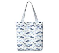 OKFSTY Small Blue Whale Swimming Canvas Tote Bag, Pockets, Durable, Lightweight, Polyester Shopping Cloth Bag, Gifts