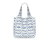 OKFSTY Small Blue Whale Swimming Print Printed Reusable Tote 25l Polyester Grocery Shopper Packable Washable Modern Carryall