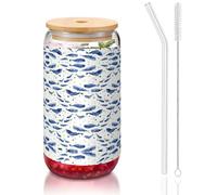 OKFSTY Small Blue Whale Swimming Printing 16oz Drinking Glasses Set for Coffee Accessories Iced Beer Cups,Glass Cup Reusable for Gifts