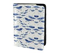 OKFSTY Small Blue Whale Swimming Printing Fashion Passport Holder Personalized Printed Cowhide Id Holder Travel Passport Cover 5.5 in