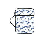 OKFSTY Small Blue Whale Swimming Stylish Printed Bible Bag with Smooth Zippers & Multi-Pockets Compact Organizer for Religious Study