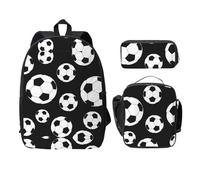 OKFSTY Soccer Black Backpacks with Lunch Box Pencil Case Set for Study Sessions at The Library