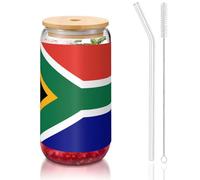 OKFSTY South African Flag Printing 16oz Drinking Glasses Set for Coffee Accessories Iced Beer Cups,Glass Cup Reusable for Gifts