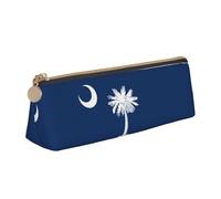 OKFSTY South Carolina Flag Classic Triangular Design Portable Leather Pencil Case with Large Storage Capacity Pencil Pouch