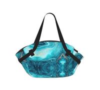 OKFSTY Stone Blue Gold Marble 2-in-1 Foldable Camping Tote Bag, 37'' Stylish Printed Beach Blanket for Outdoor Picnic Travel