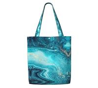 OKFSTY Stone Blue Gold Marble Canvas Tote Bag, Pockets, Durable, Lightweight, Polyester Shopping Cloth Bag, Gifts