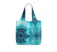 OKFSTY Stone Blue Gold Marble Print Printed Reusable Tote 25l Polyester Grocery Shopper Packable Washable Modern Carryall