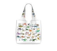 OKFSTY Stylish Learning Alphabets With Dinosaurs Print Printed Reusable Tote 25l Polyester Grocery Shopper Packable Washable Modern Carryall
