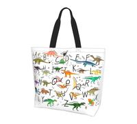OKFSTY Stylish Learning Alphabets With Dinosaurs Printed Reusable Shoulder Bag For Women, Large Tote Shopping Bag With Pocket, Trendy Handbag For Work Gym Travel