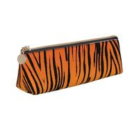 OKFSTY Tiger Stripe Classic Triangular Design Portable Leather Pencil Case with Large Storage Capacity Pencil Pouch