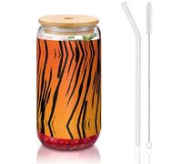 OKFSTY Tiger Stripe Printing 16oz Drinking Glasses Set for Coffee Accessories Iced Beer Cups,Glass Cup Reusable for Gifts