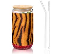 OKFSTY Tiger Striped Pattern Printing 16oz Drinking Glasses Set for Coffee Accessories Iced Beer Cups,Glass Cup Reusable for Gifts