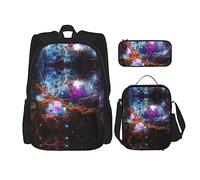 OKFSTY Universe Galaxy Space 3pcs Backpack, 16" Boys Preschool Elementary Bookbag and Lunch Box Light Weight