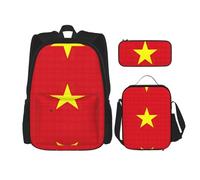 OKFSTY Vietnamese Flag 3pcs Backpack, 16" Boys Preschool Elementary Bookbag and Lunch Box Light Weight