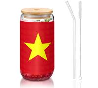 OKFSTY Vietnamese Flag Printing 16oz Drinking Glasses Set for Coffee Accessories Iced Beer Cups,Glass Cup Reusable for Gifts