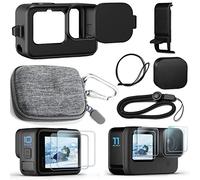 OKFUN Accessories Kit for Go Pro Hero12/Hero11/Hero10/Hero9 Black,Carrying Case+Silicone Case with Rubber Lens Cover+Screen Protector+Battery Side Cover+Lens Cover Cap+Lanyard for Hero12/11/10/9 Black