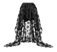 OKGD Women Long Steampunk Elastic Skirts WomenTulle Ruffled Mesh Lace Mini Gothic Skirts Long Corset Dress Skirt Set Lace-Black,S