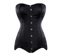 OKGD Women's Sexy Corset Gothic Long Torso Corset Satin Black Open Bust Waist Training Corset Shapewear Plus Size Corset-Black,XXL