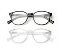 OKH 2 Pack Reading Glasses Blue Light Blocking for Men Women Round Computer Readers Anti Glare/Eye Strain Reduce Headaches Reading Eyeglasses with Spring Hinges(Black+Transparent, +2.00)