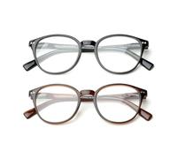 OKH 2 Pack Reading Glasses Blue Light Blocking for Men Women Round Computer Readers Anti Glare/Eye Strain Reduce Headaches Reading Eyeglasses with Spring Hinges(Black+Tea, +2.00)