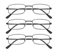 OKH 3 Pack Blue Light Blocking Square Rectangle Metal Reading Glasses for Men Anti Eye Strain/Headache Spring Hinge Clear Reading Eyelasses Reader