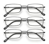 OKH 3 Pack Blue Light Blocking Square Rectangle Metal Reading Glasses for Men Anti Eye Strain/Headache Spring Hinge Clear Reading Eyelasses Reader